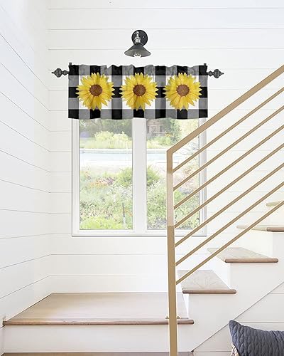 Miniatura 6 de Cenefas de girasol para ventanas de cocina, cenefa de cortina de granja, cortinas cortas de girasol de acuarela, cenefas con bolsillo para barra,