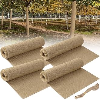 4 Rolls Natural Burlap Tree Wrap Rolls- 25x300cm Burlap Fabric Tree Trunk Protector- Burlap Plants Wrap Bandage with Ropes- Frost & Freeze Protection Cloth for Winter Outdoor Trees, Shrubs, Plants