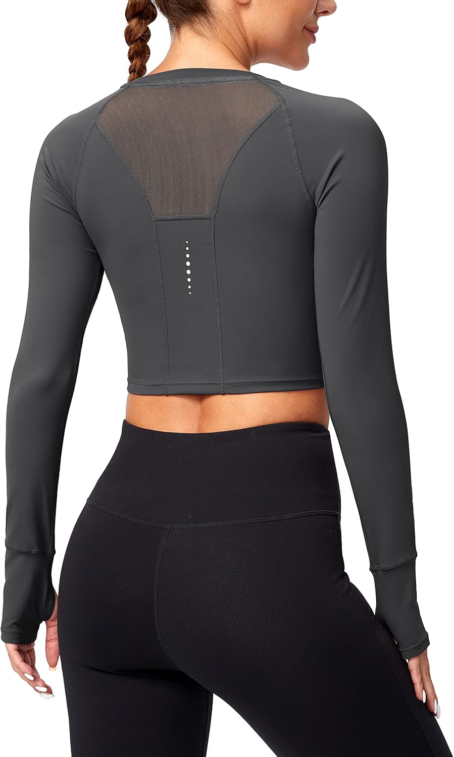 SANTINY Women's Long Sleeve Crop Workout Tops Slim Fit Gym Yoga Running Shirts for Women