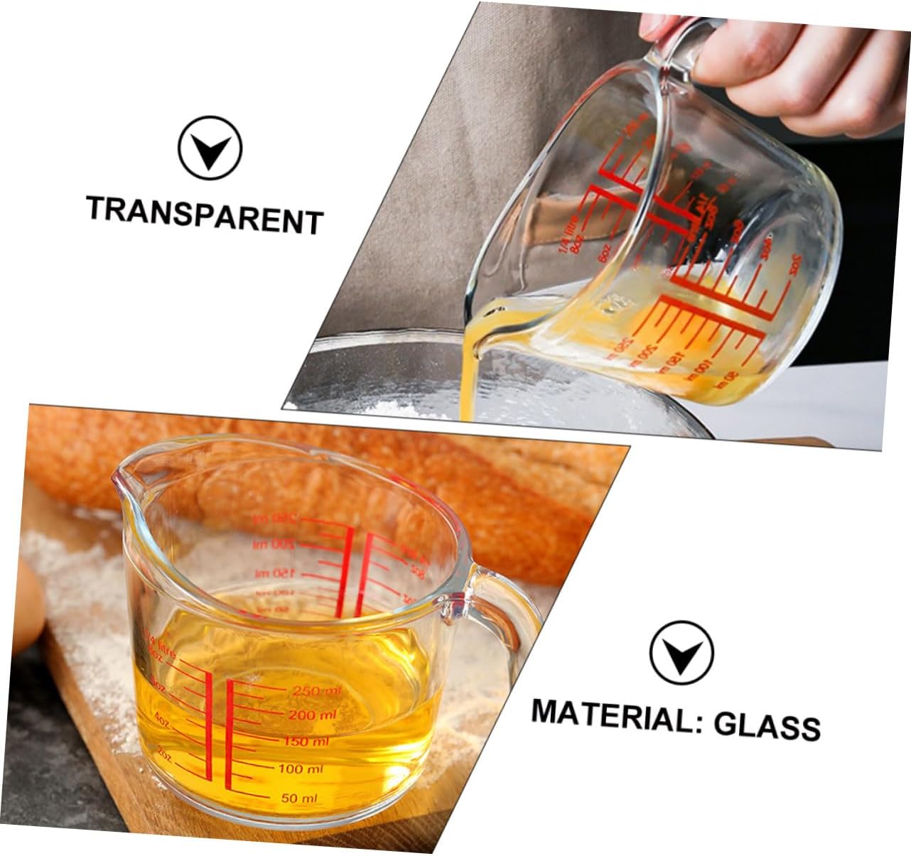 Tempered Borosilicate Glass Measuring Cup Transparent Liquid Scale Kitchen Baking Tool with Wide Mouth and Clear Graduation for Home Shop Restaurant Use