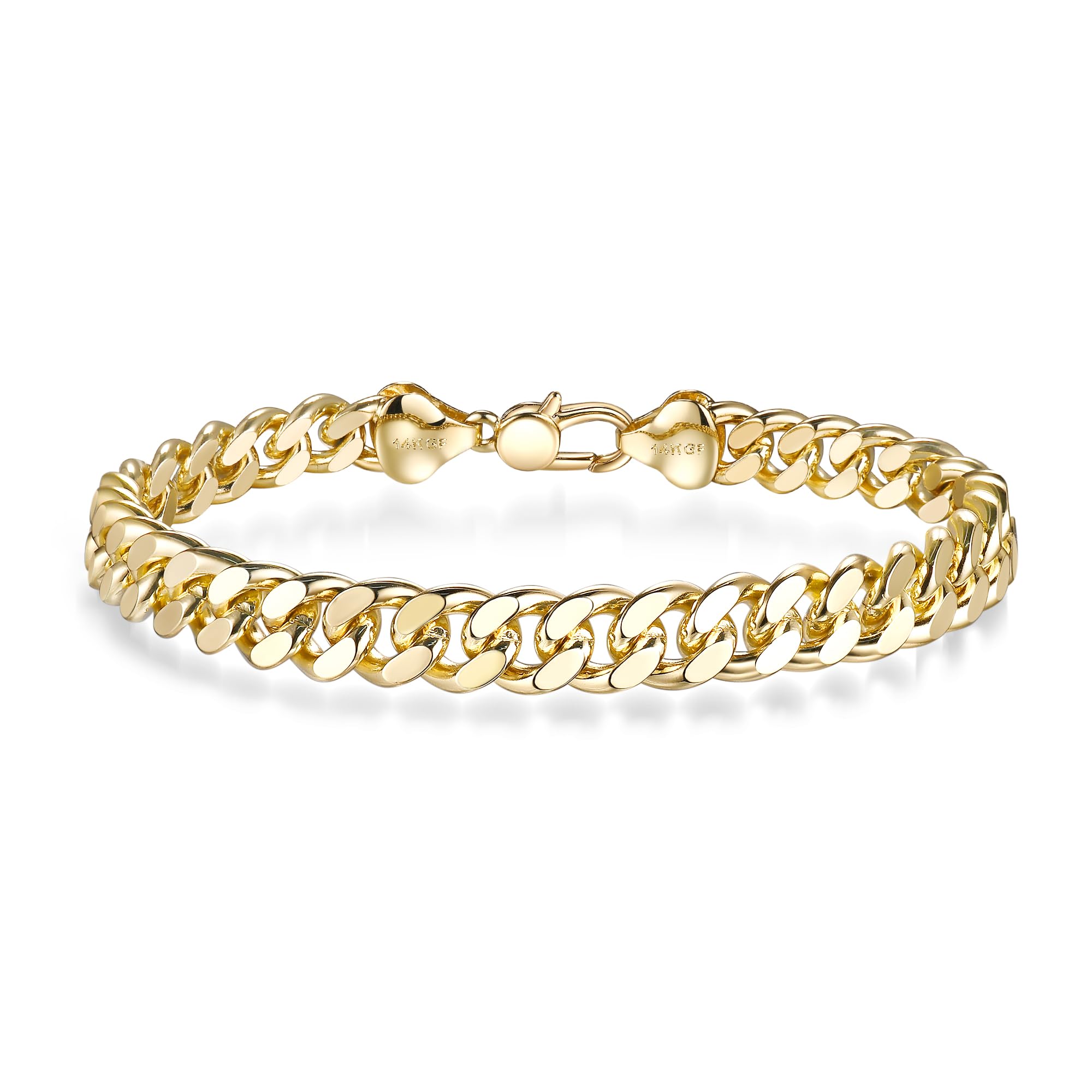 HIKARITO 8mm Gold Cuban Link Chain Bracelet for Men & Women, 14K Gold Diamond-Cut Curb Bracelet for Men, Cuban Link Chains Bracelet Heavy Duty Secure Buckle Non-tarnish Hypoallergenic Jewelry Size(7.5/8/8.5 Inch)