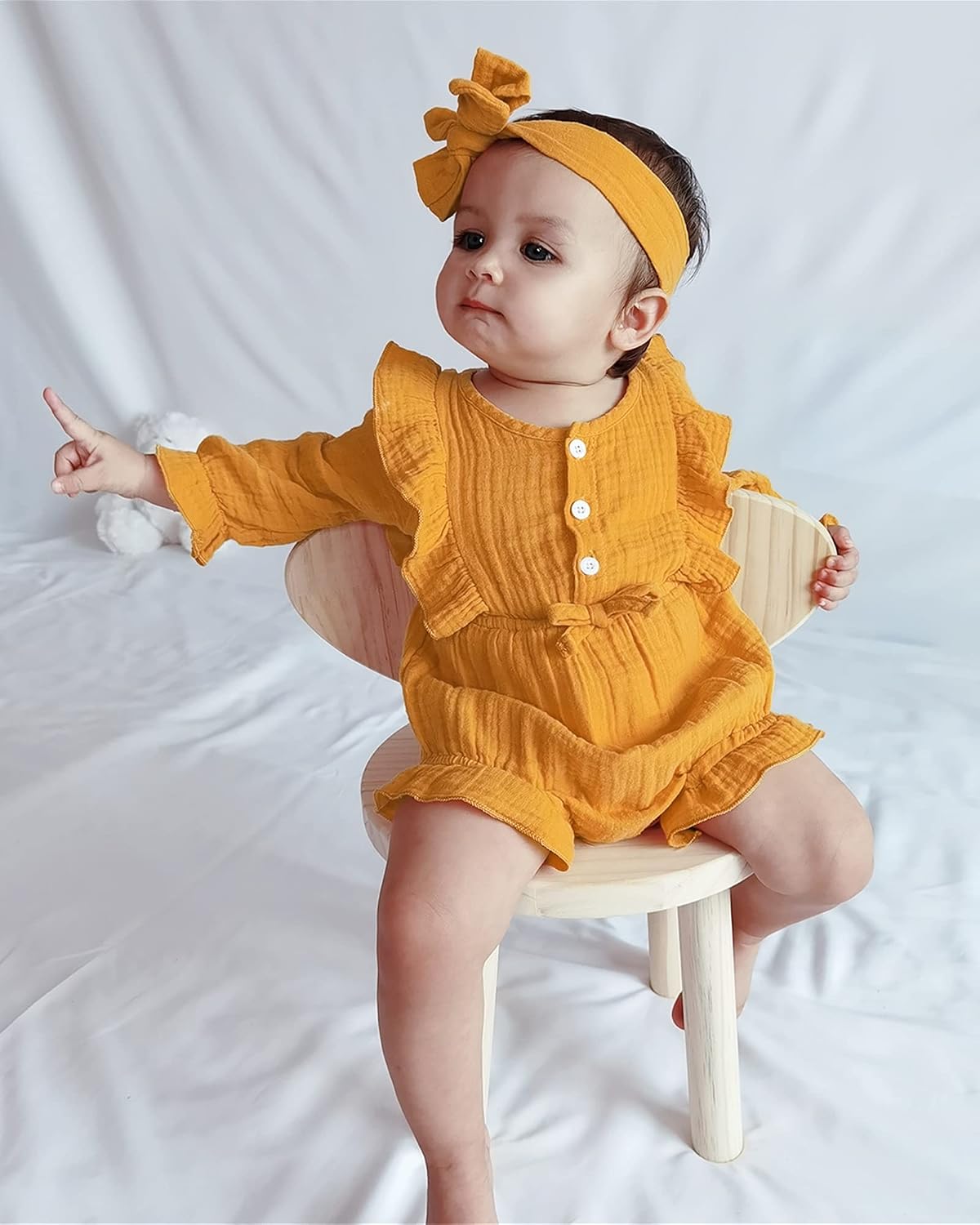 Baby Girl Romper 12 Month Girl Clothes Ruffle Long Sleeve Jumpsuit Orange Toddler Romper Bodysuit Baby Girl Clothes 12-18 Months Fall/Winter