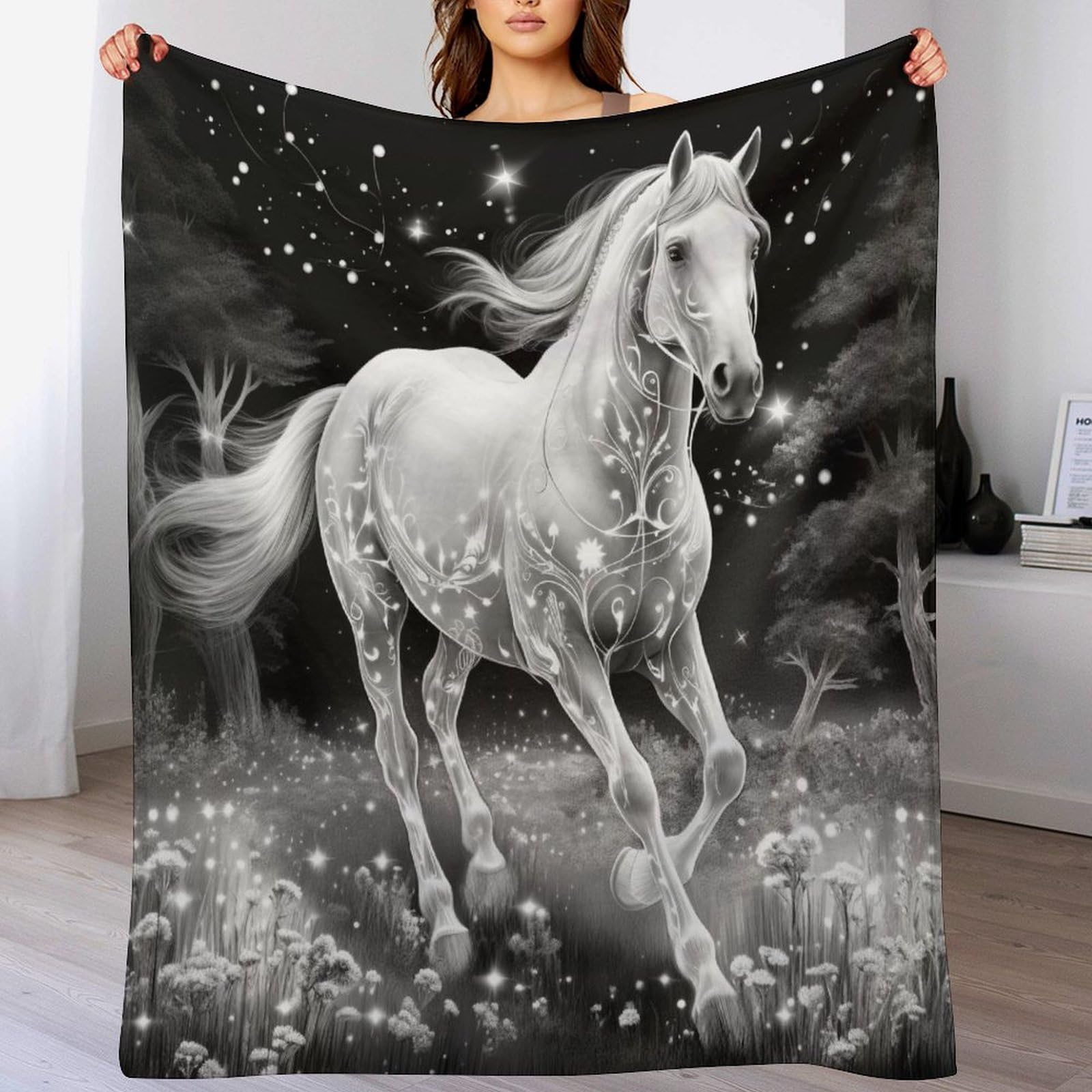 Couverture polaire cheval plaid peluche chaud léger lit canapé 100x130