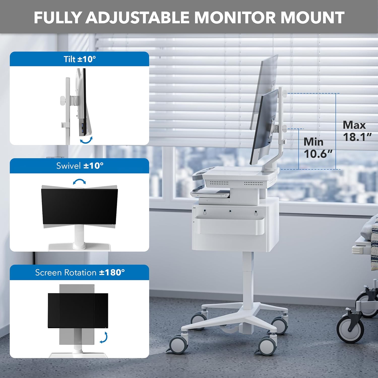 Mount-It! Medical Cart with Storage and Monitor Stand