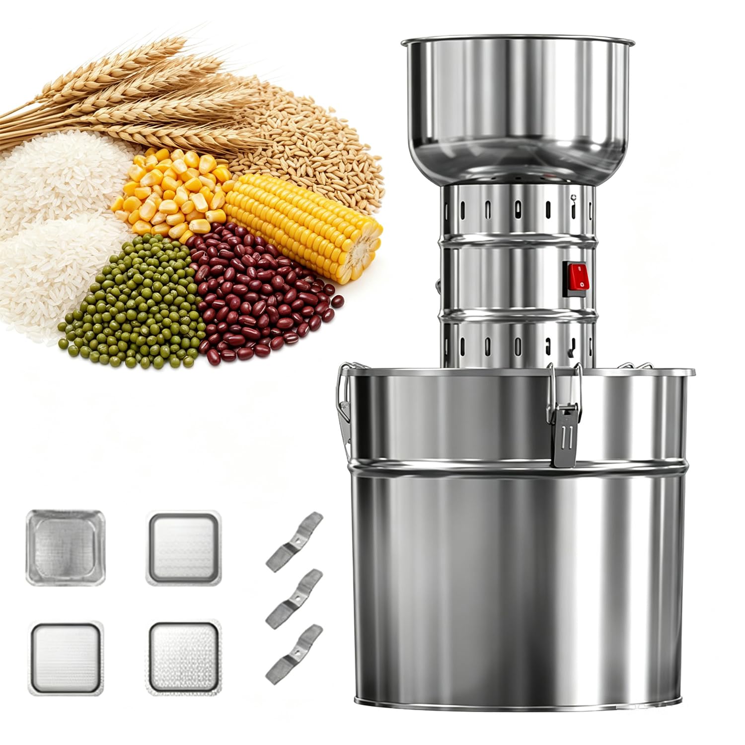 Macinino per Cereali Secchi da 30/40 Litri, 1200/1500/1800 W, Macina Cereali, Finezza Regolabile, Ampia Apertura di Alimentazione, con Setaccio E Lama, per Cereali, Frutta 30L 1200W