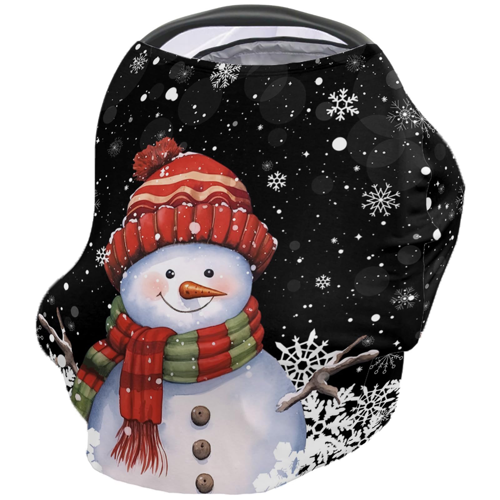 Nursing Cover for Breastfeeding Scarf, Black Christmas Snowman Snowflake Baby Car Covers Super Soft Multi Use for Canopy Shopping Cart Cover Blanket Stroller Cover