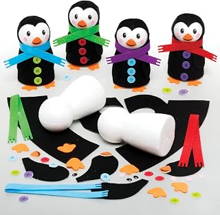 Baker Ross FE850 Build a Penguin Craft Kit - Pack of 4, Make Your Own Christmas Decorations, Childrens Crafts to Decorate and Display, Festive Arts and Crafts Activity,Blue,Green,Purple,Red