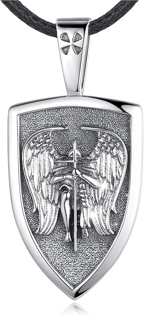 Eusense St Michael / Jesus Necklace Saint Michael Archangel Pendant Guardian Angel Medal 925 Silver Religious Jewellery for Women Men