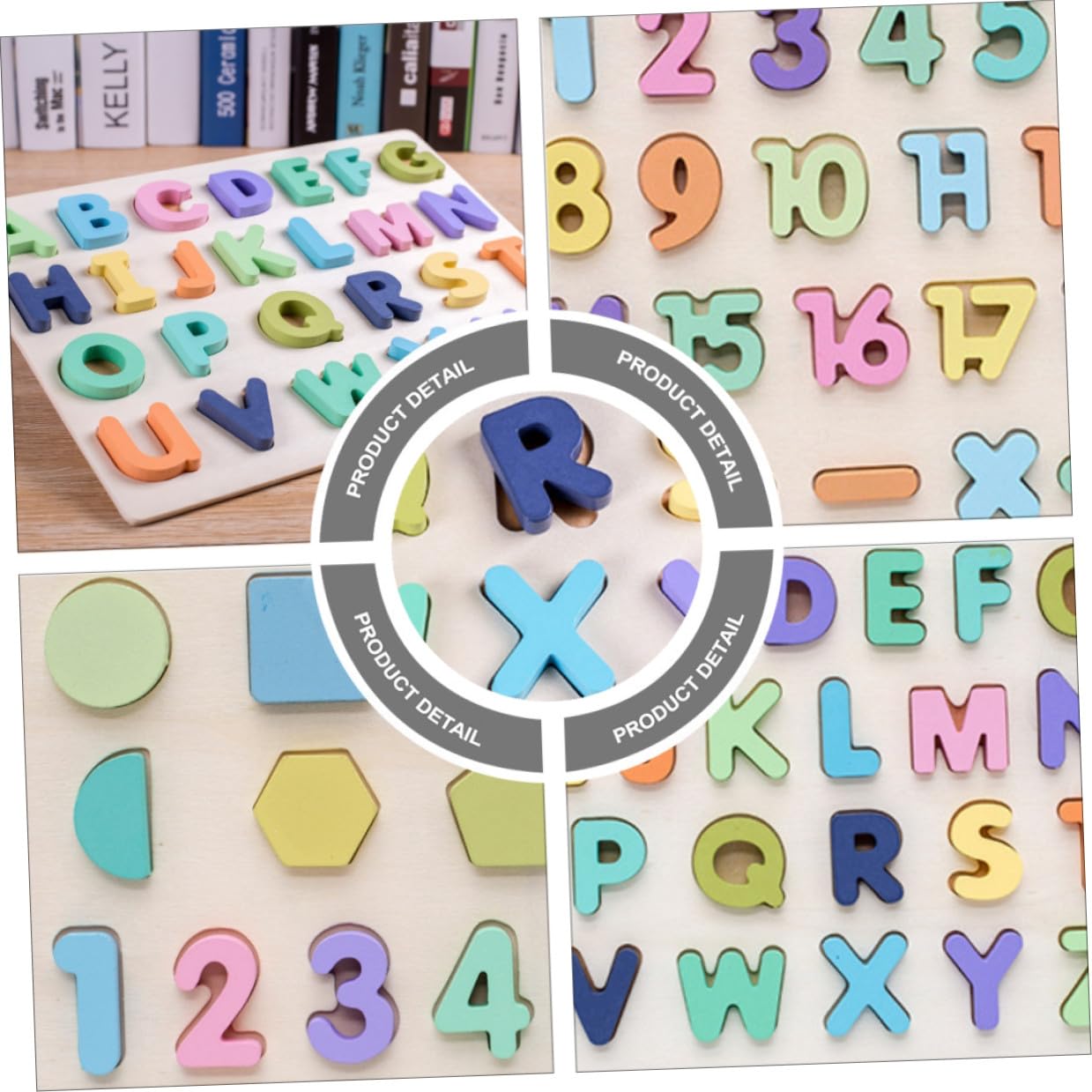 Puzzle Educativo in Legno 4 Pezzi Lettere e Numeri, Back To School Party | Colori Vivaci, Facile da Usare, Bordi Sicuri, per Educazione Precoce dei Ragazzo Ragazza