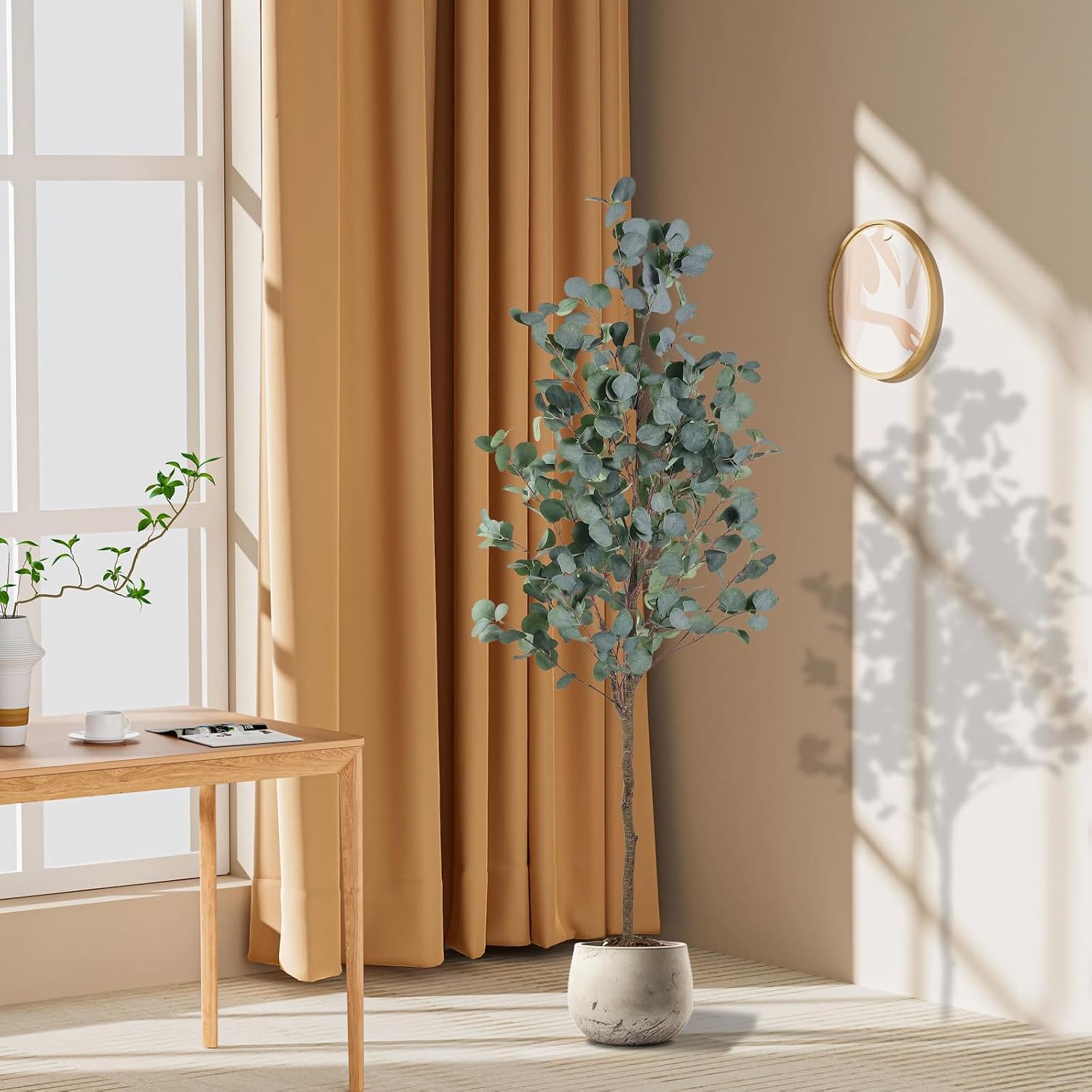 5FT Tall Faux Eucalyptus Tree, Artificial Plants with Realistic Trunk and Lifelike Leaves for Home Office Decor 5FT Fake Tree for Home House Office Décor