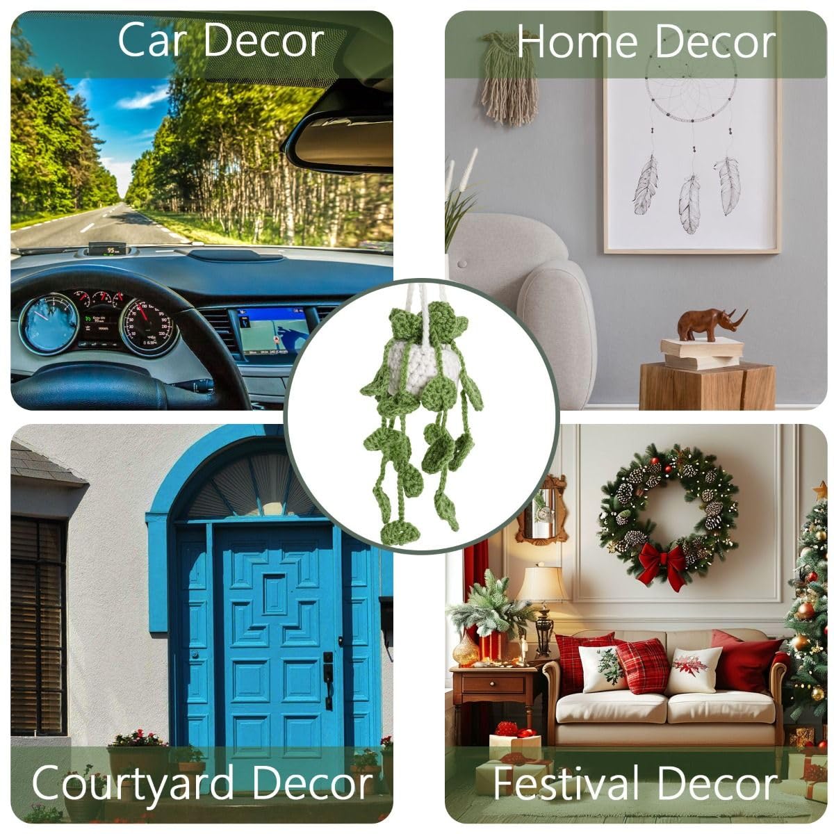 Planta Crochê Espelho Carro - Decoração Boho Feita à Mão