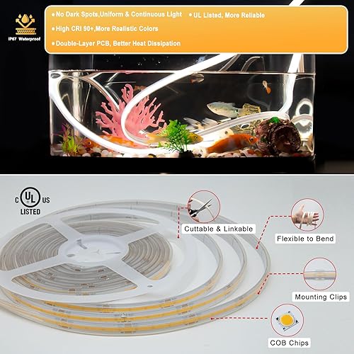 Miniatura 3 de PAUTIX COB - Tira de luz LED IP67 impermeable 32.8 pies, 6000 K luz blanca diurna 4800 LED CRI90+ 24V súper brillante, tira de luz LED de silicona