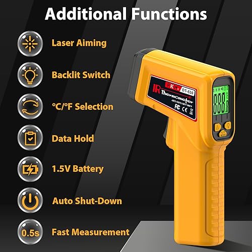 Miniatura 9 de FKM Pistola de termómetro infrarrojo sin contacto, pistola de temperatura láser sin contacto, -58 F  986 F (-58.0 F  986.0 F) Emisividad ajustable,