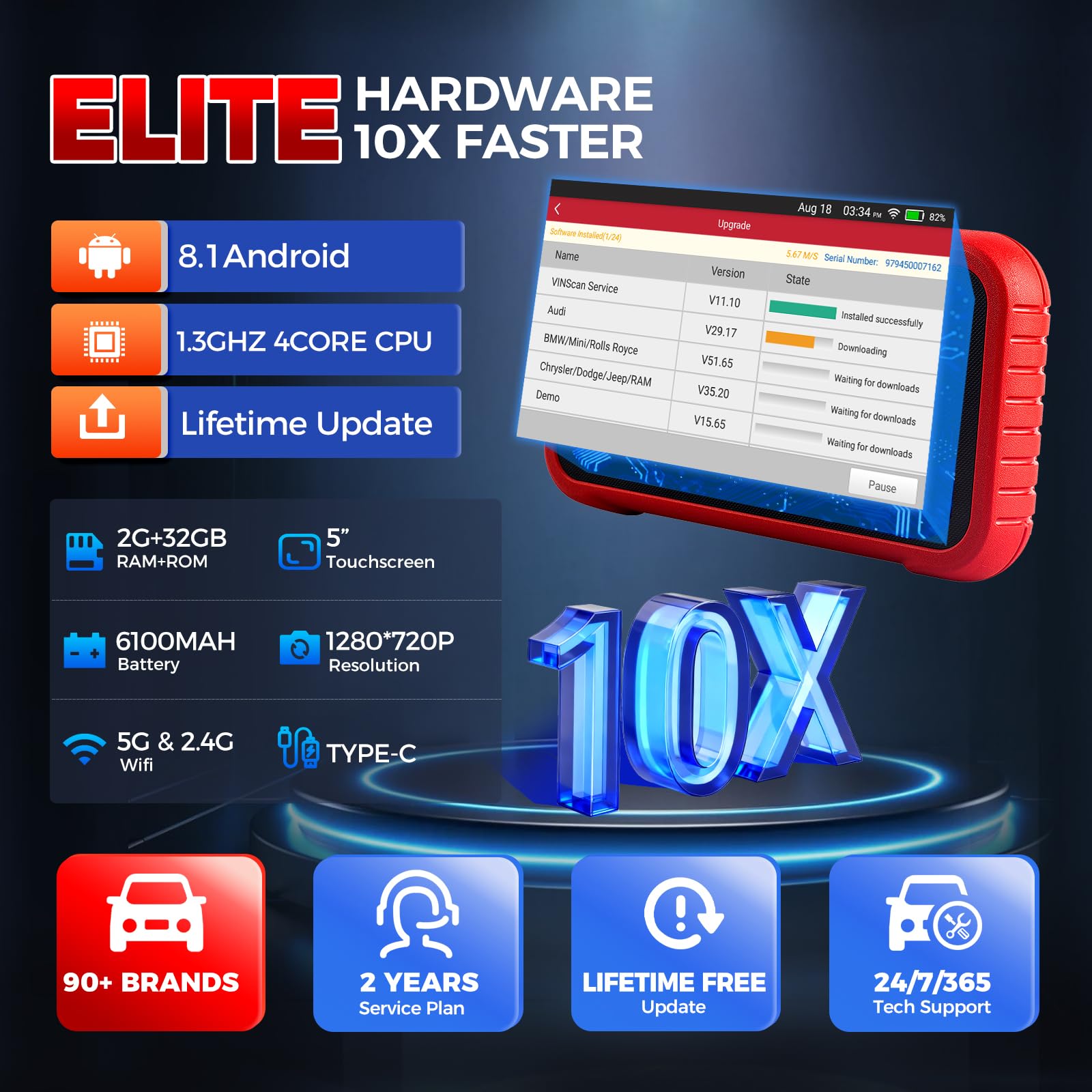 LAUNCH CRP123E V3.0 OBD2 Diagnosi Auto Italiano con 4 Sistemi ABS SRS Motore Trasmissione, 7 Reset EPB Dpf ABS BMS Olio SAS Acceleratore, Diagnostica Auto Professionale CANFD DOIP Aggiornamenti WiFi