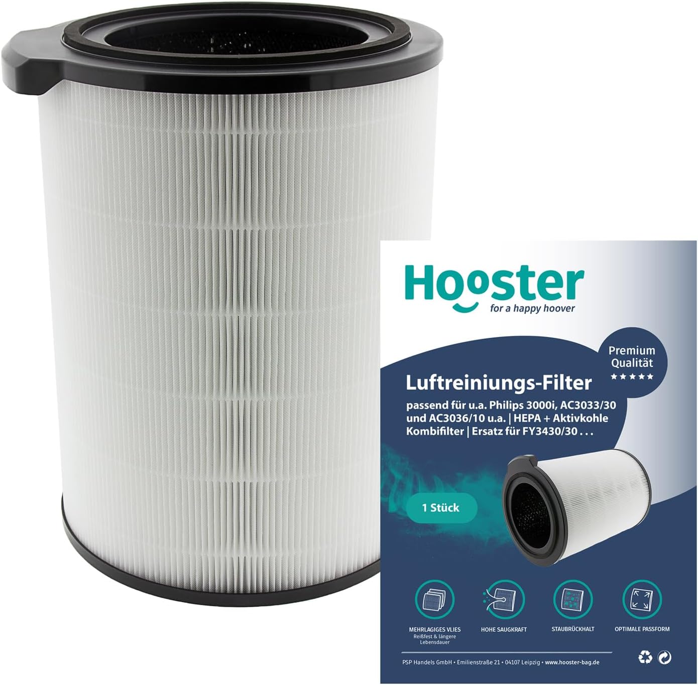 1 filter geschikt voor Philips 3000i luchtreiniger AC3033/30 en AC3036/10 o.a. | HEPA + actieve kool combifilter | vervanging voor FY3430/30