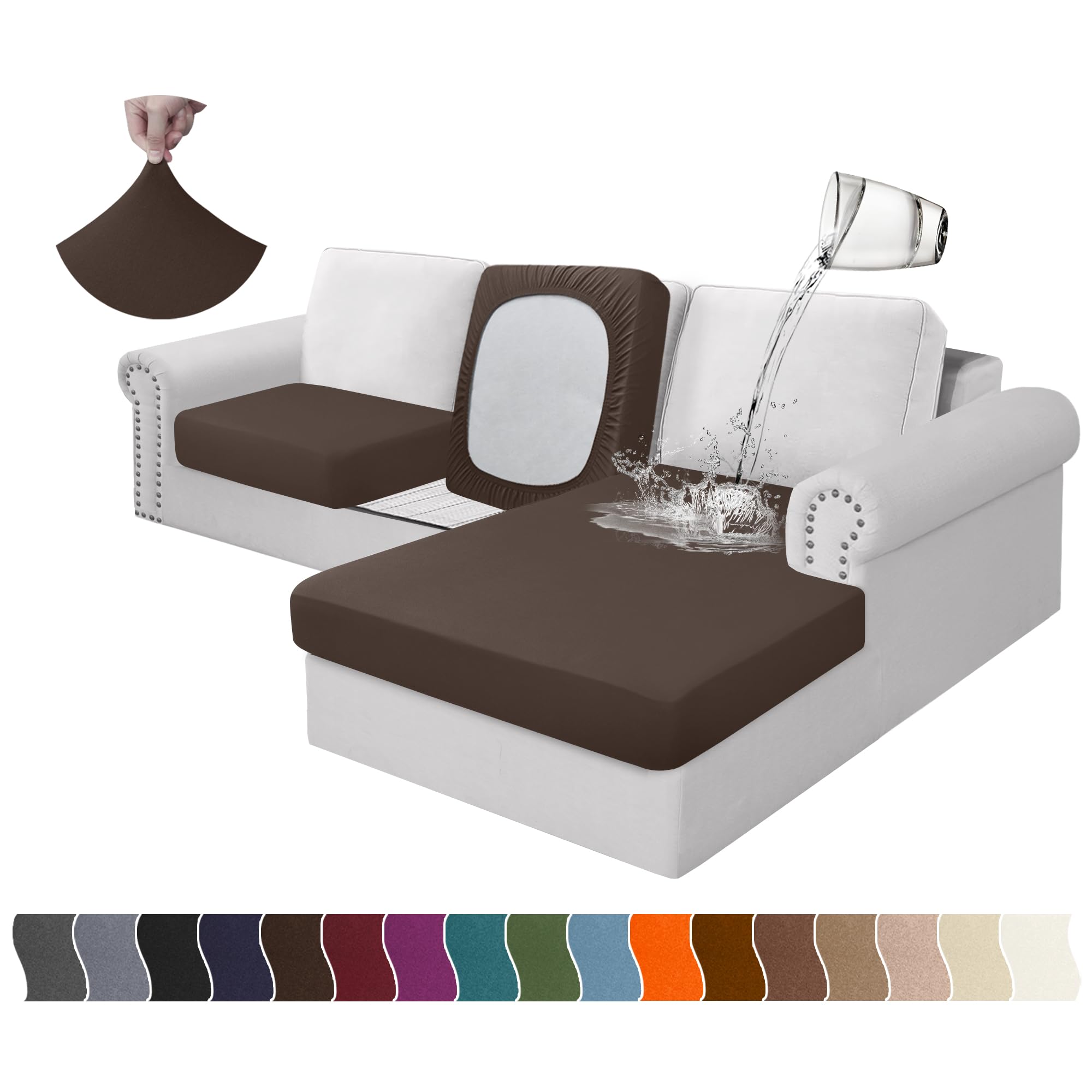 Arfntevss Sectional Couch Covers L Shape Chaise Sofa Covers Waterproof and Washable Non Slip Couch Cushion Covers Individual Friendly Furniture Protector (2 Seat Covers 1 Small Chaise, Dark Coffee)