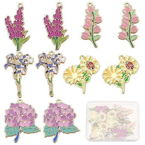 SUNNYCLUE 1 Box 20Pcs 5 Styles Enamel Flower Charms Bulk