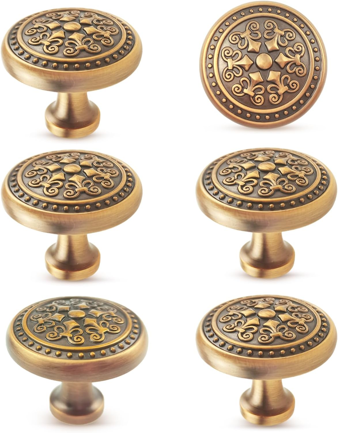 6-Pack Brass Cabinet Knobs - Single Hole Brushed Brass Knobs for Drawers and Cabinets (6)