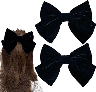 2 PCS Velvet Bows Hair Clip, Short Tail Bow Hair forTeens & Girls & Women | 4.7×6.6 Inch, Black, Non-Slip Hold, Duckbill Hair Clips Hold Hair for School, Wedding, Holiday and Party Occasions