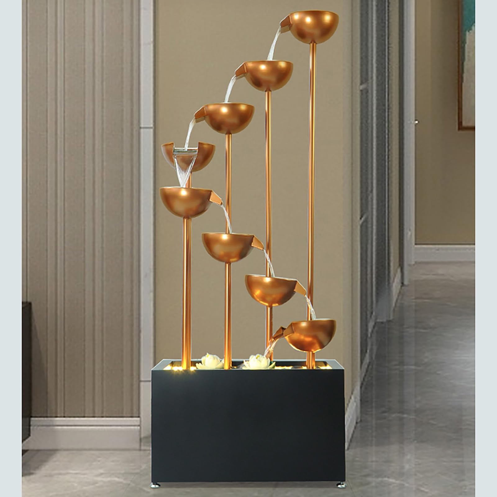 Fontaine D'intérieur avec éclairage LED, Mur d Eau Intérieur Moderne et Autonome en Métal, Fontaine de Jardin pour Salon