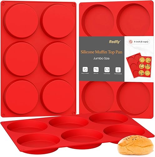 Redfly Moldes de silicona para huevos para sándwiches de desayuno, 3 unidades, antiadherentes de 4 pulgadas, moldes para hornear magdalenas de