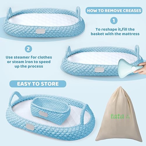 Miniatura 4 de Cesta cambiadora de bebé para tocador  Cesta de moisés hecha a mano de ganchillo para bebés  Cesta cambiadora de pañales 100% algodón con 2 fundas