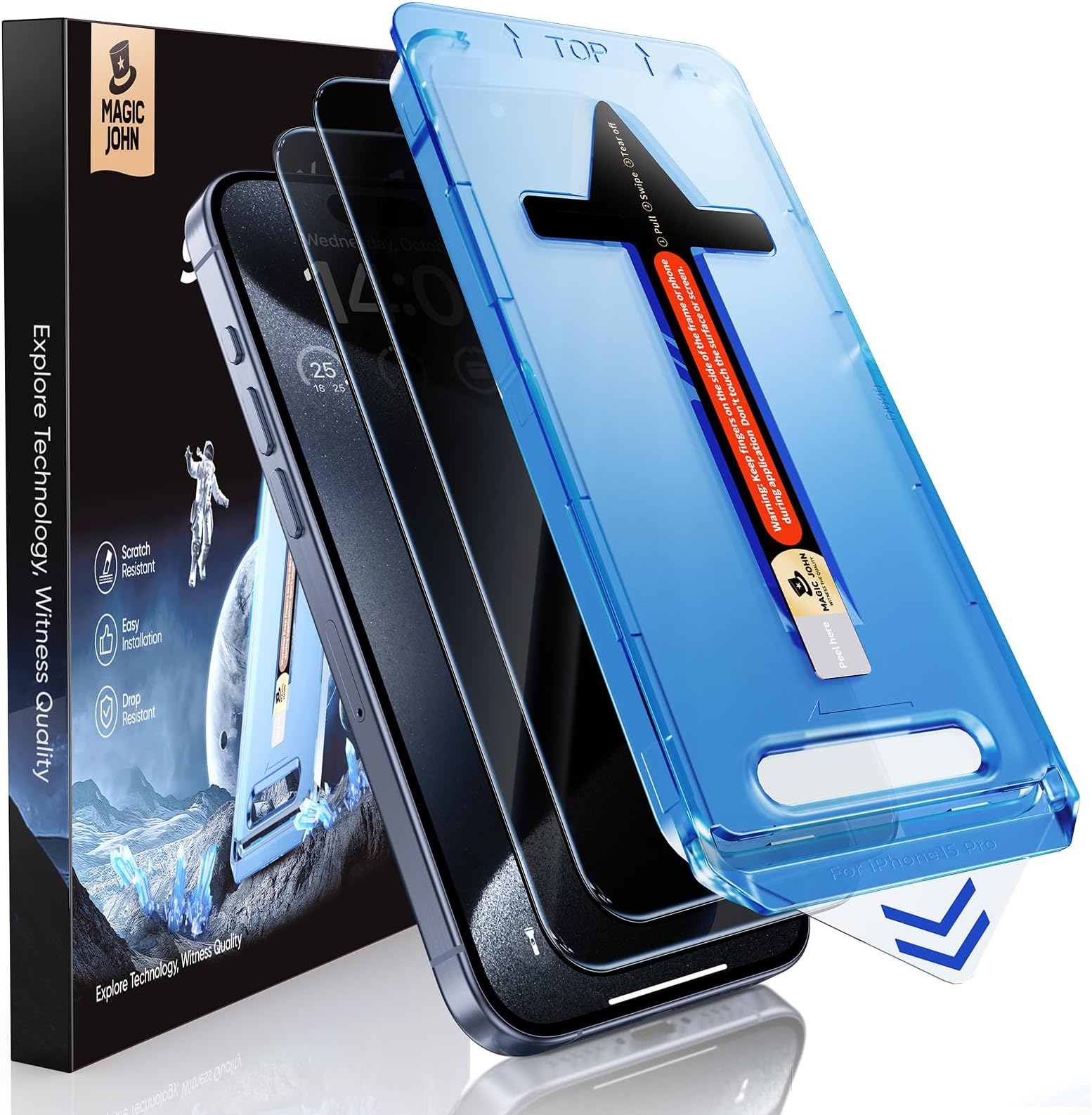 2 Pack for iPhone 15 Pro (6.1 inch) Privacy Glass Screen Protector, Anti-spy Tempered Glass Film, Auto Dust-Elimination Installation, Bubble Free, Case Friendly