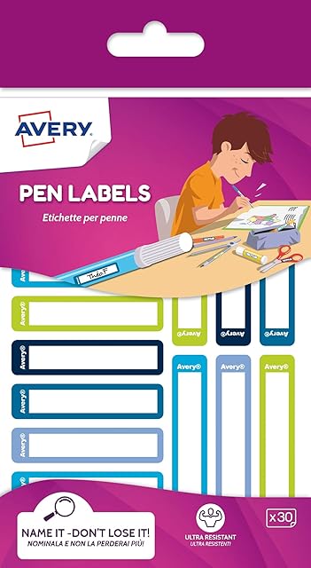 AVERY Stationery Labels, 50 x 10 mm, 30 Labels Per Pack, Blue/Green | RESM130G.UK