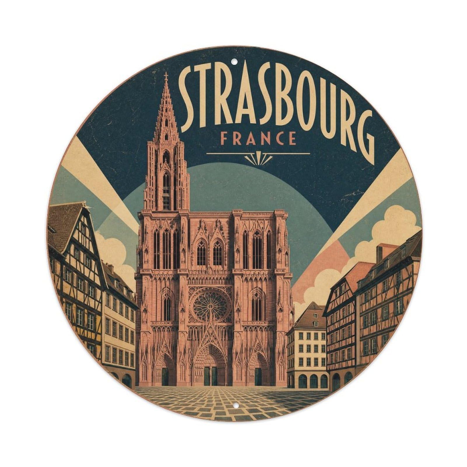 Travel Vintage France Strasbourg Vintage Metal Tin Sign Plaque Wall Decor for Cafe, Club Bar, Office, Garden Metal Poster 8x8Inch