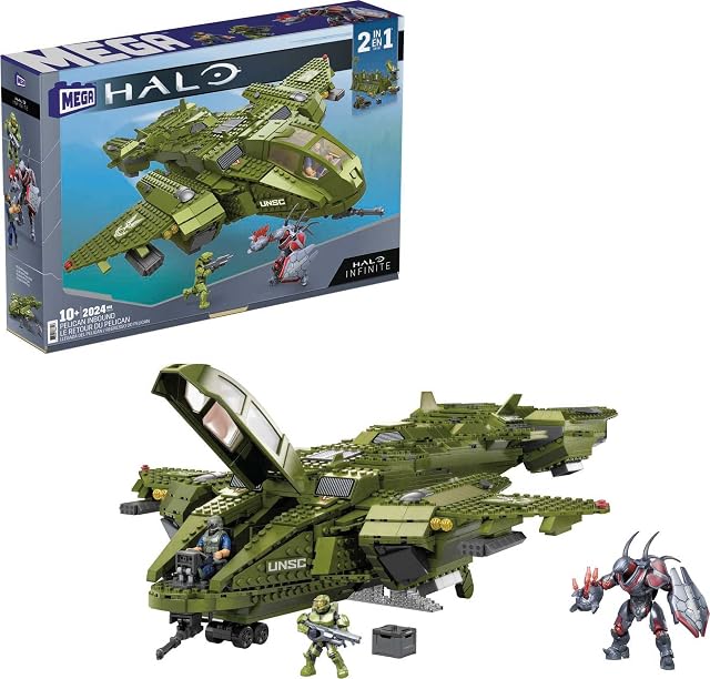 Mega Construx Gnb28 - Halo infinite Unsc Pelican Samolot, z Klockami 2024, Zabawka od 10 Lat
