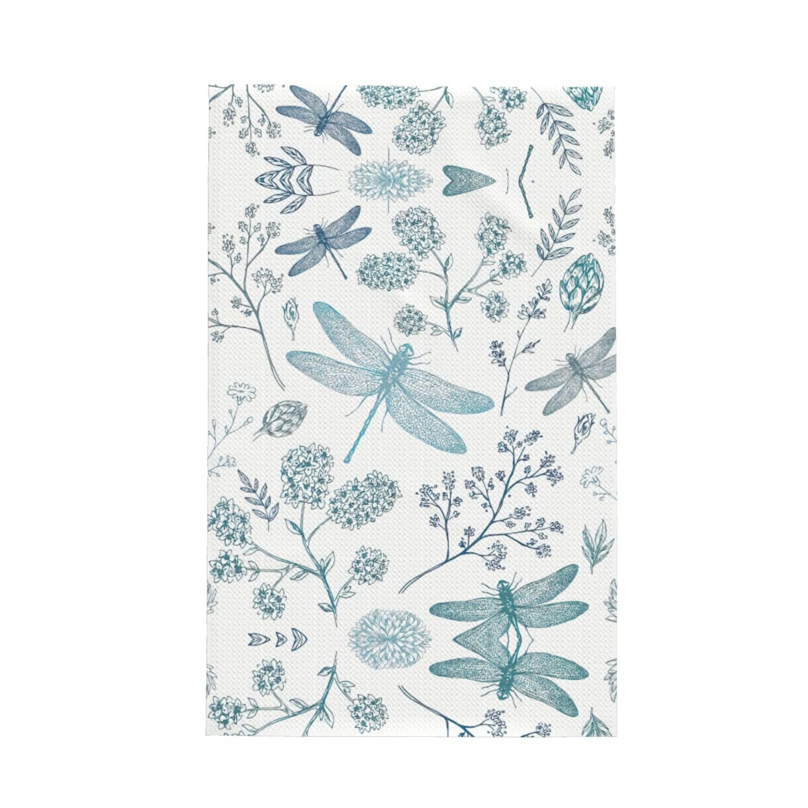 Xxahnbm Black Dragonfly Print Waffle Kitchen Towel,Absorbent Hand Towel