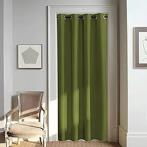 NICETOWN Door Curtain for Closet Doors 80 Inches Long 1 Panel, Blackout Doorway Curtain for Open Closet Bedroom, Room Divider Living Room for Privacy (Olive Green, 1 Panel, 46W x 80L)