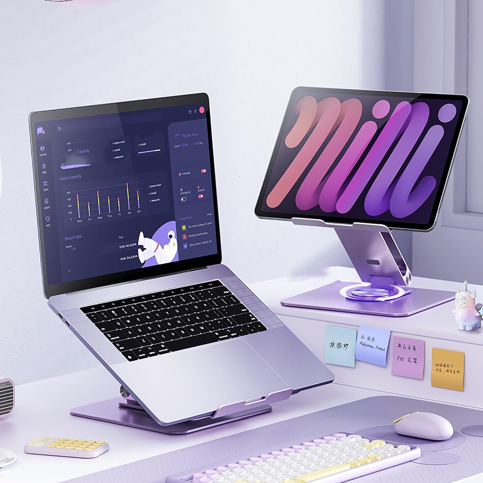 Supporto PC Portatile Scrivania, Porta PC 360 Girevole Alluminio | Supporto Notebook Regolabile Ergonomico, Alzata Computer Portatile Per Scrivania Tablet 25- 45cm(Silver)