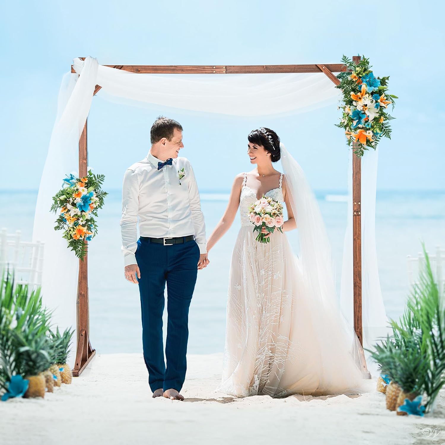 Photo 1 of Moccha Wedding Arch, 7.2 FT Wooden Arch Backdrop Stand, Outdoor Archway Pergola, Garden Arbor Trellis for Climbing Plants Flower Balloon, Rustic Wedding...