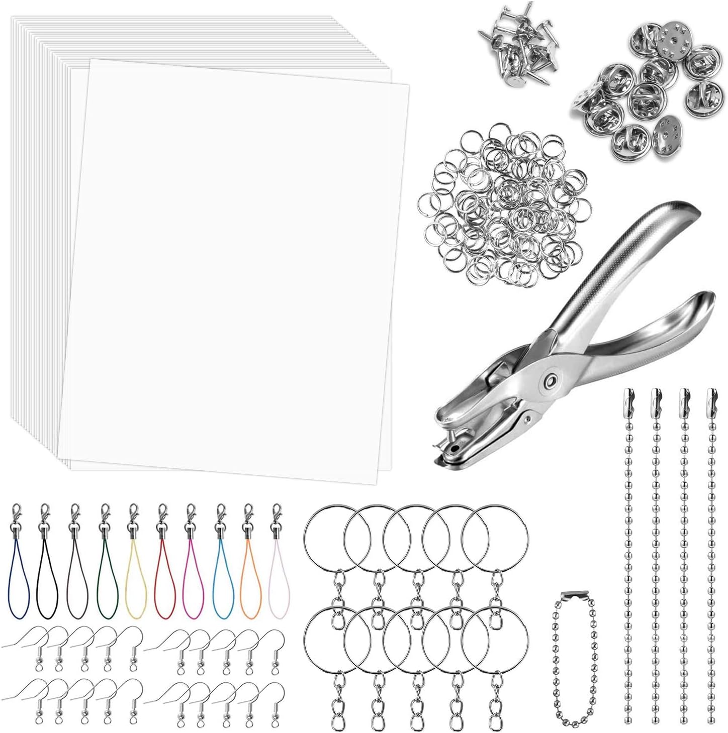 Rainmae 181pcs Heat Shrink Plastic Sheets Pack, Shrinky Art Crafts Set Include 25 PCS Blank Shrinky Art Film Paper with 155pcs Keychains Accessories for DIY Ornaments or Creative Craft