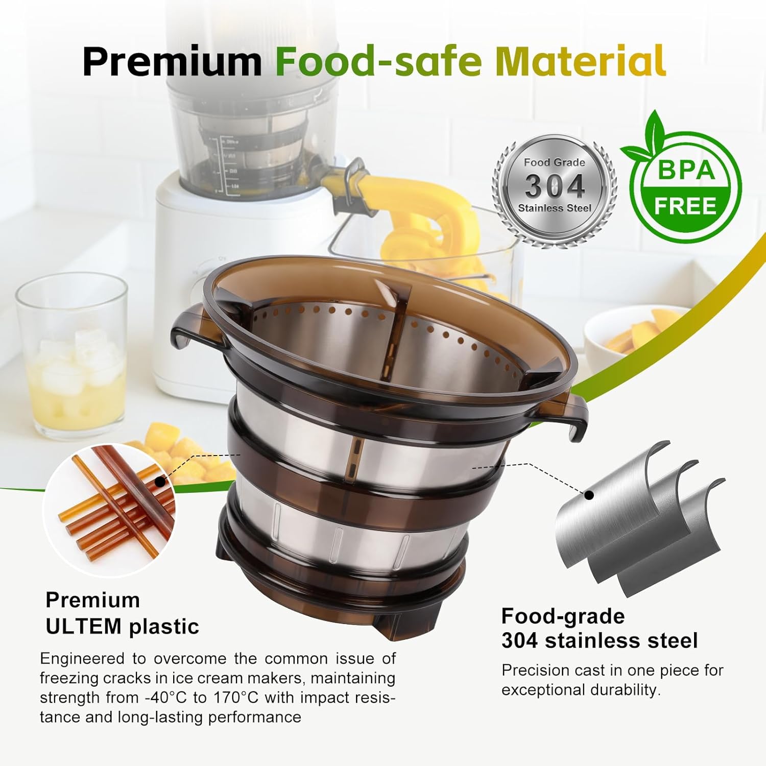 J2 Sorbet Attachment Compatible With Nama J2 Ice Cream - Maker Frozen Fruit Sorbet or Ice Cream Accessory, BPA-Free Sorbet Attachment & Food-grade 304 Stainless Steel - 3 Years Support