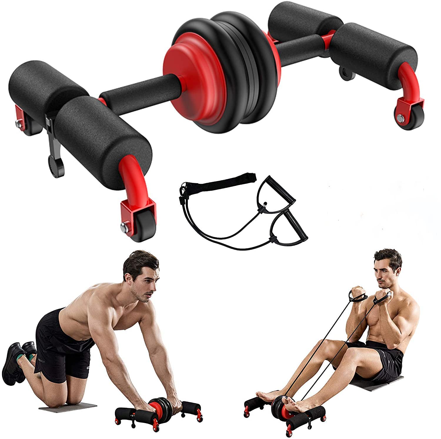 Arcanine Multifunctional Adjustable Ab Roller Wheel | Double Ab Workout Sit Up Assistant with Resistance Band | Core Strength Home Exercise |Abdominal Trainer | Whole Body Muscle Stimulator