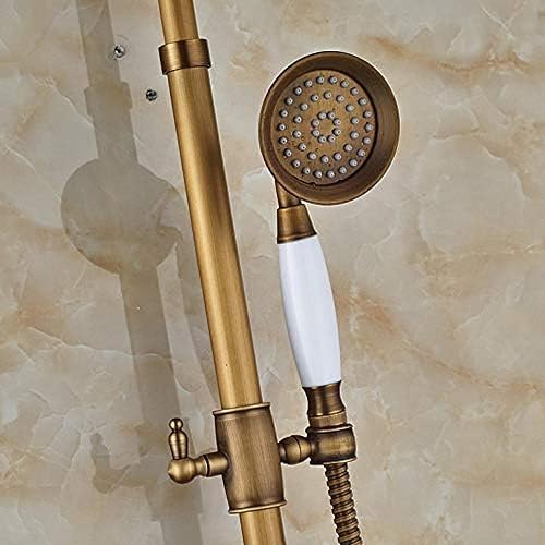 Miniatura 6 de Juego de grifo de ducha retro de latón antiguo de 8 pulgadas, cabezal de ducha de lluvia con rociador de ducha de mano de cerámica con asas dobles,