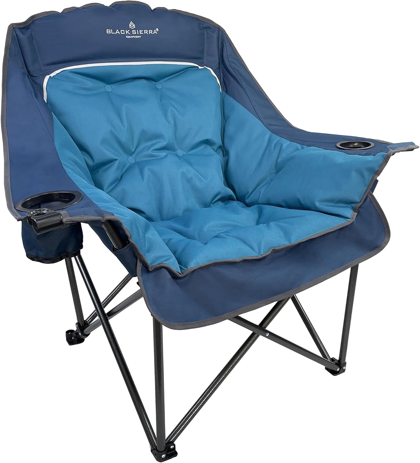 XL Heavy-Duty Black Sierra Plush Camping Chair, Supports 400 lbs, Denim Blue