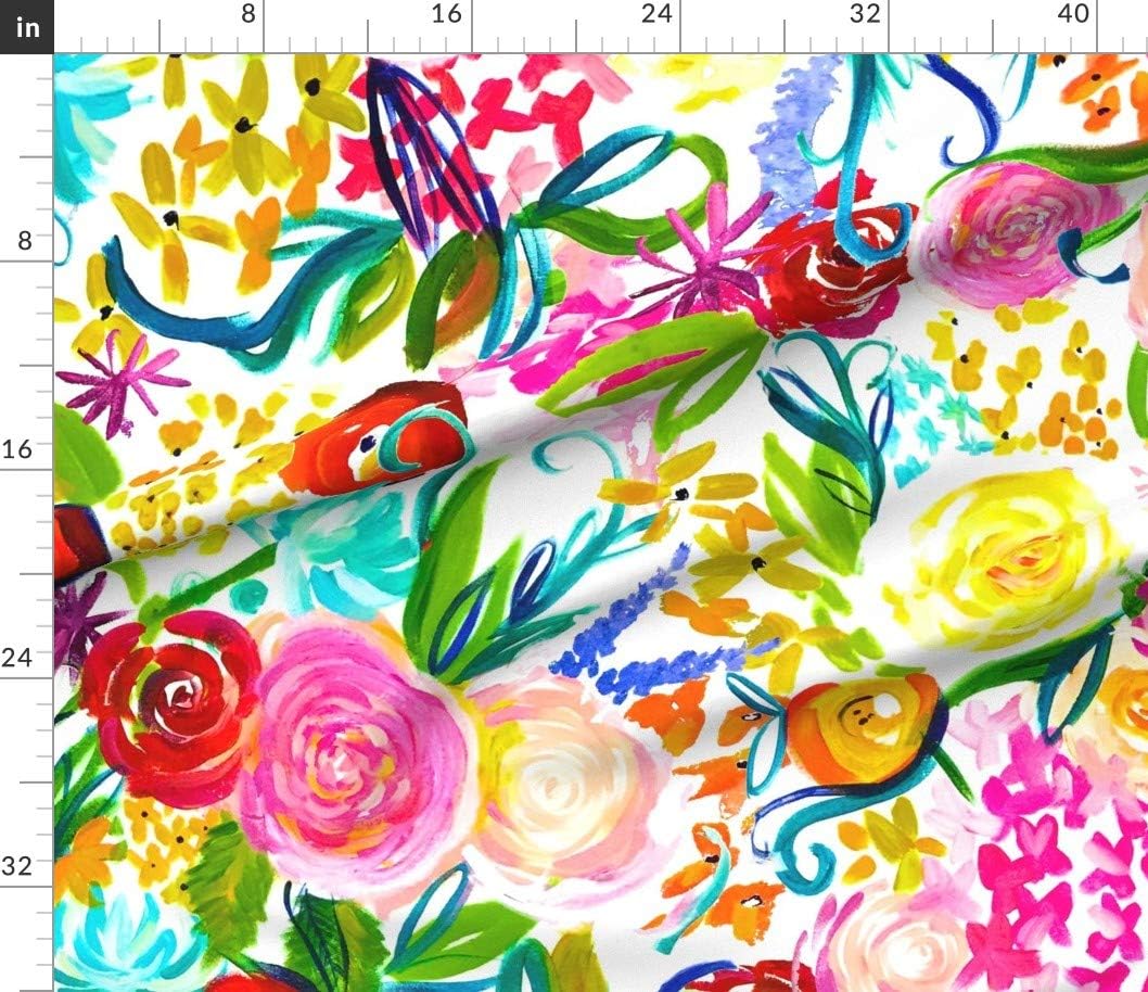 Spoonflower Fabric - Neon Summer Floral Extra Large Print Colorful Painting Painted Spring Printed on Petal Signature Cotton Fabric by The Yard - Sewing Quilting Apparel Crafts Decor