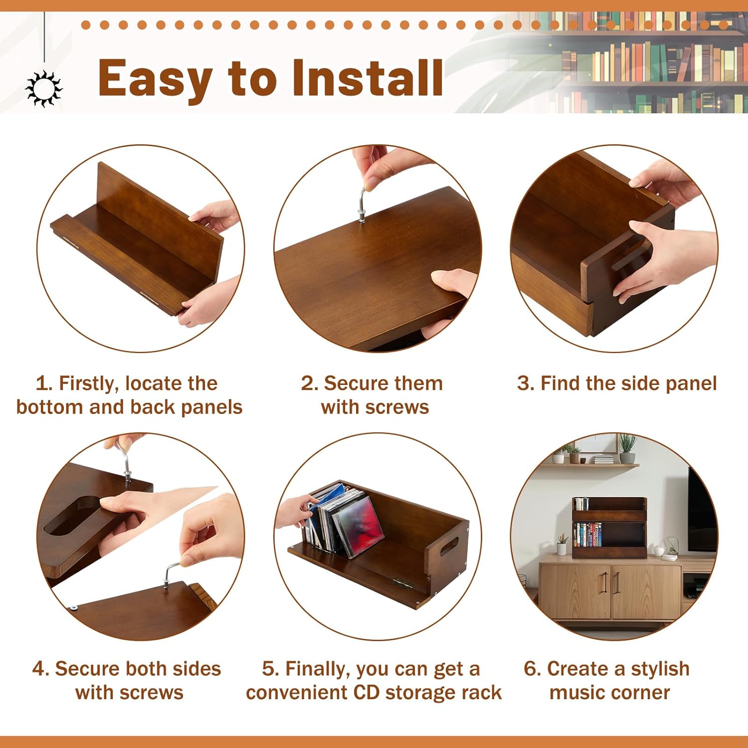 2 Set Wooden DVD and CD Storage Box Cassette Tape Display Stand Holder Rack with Carrying Handle, Organizer Shelf for Movie Cases, Each Can Store up to 36 CDs and 26 DVDs (Brown)