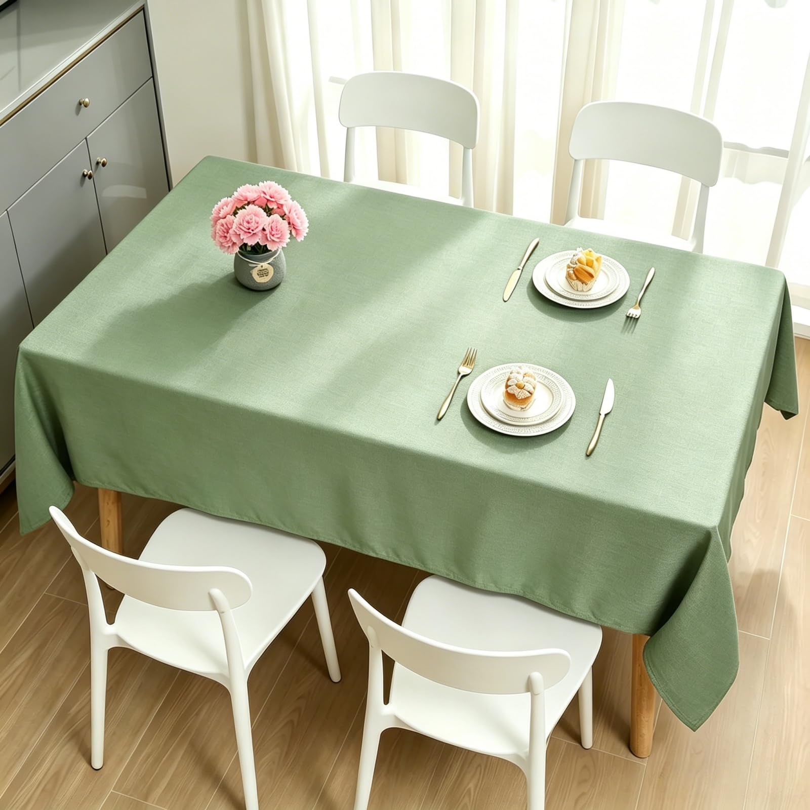 LIHUANE Rectangle Tablecloth 135 x 195 cm Wipeable Water Resistant Wipeable Tablecloths Wipe Clean Washable Polyester for Rectangle Tables, Light Green