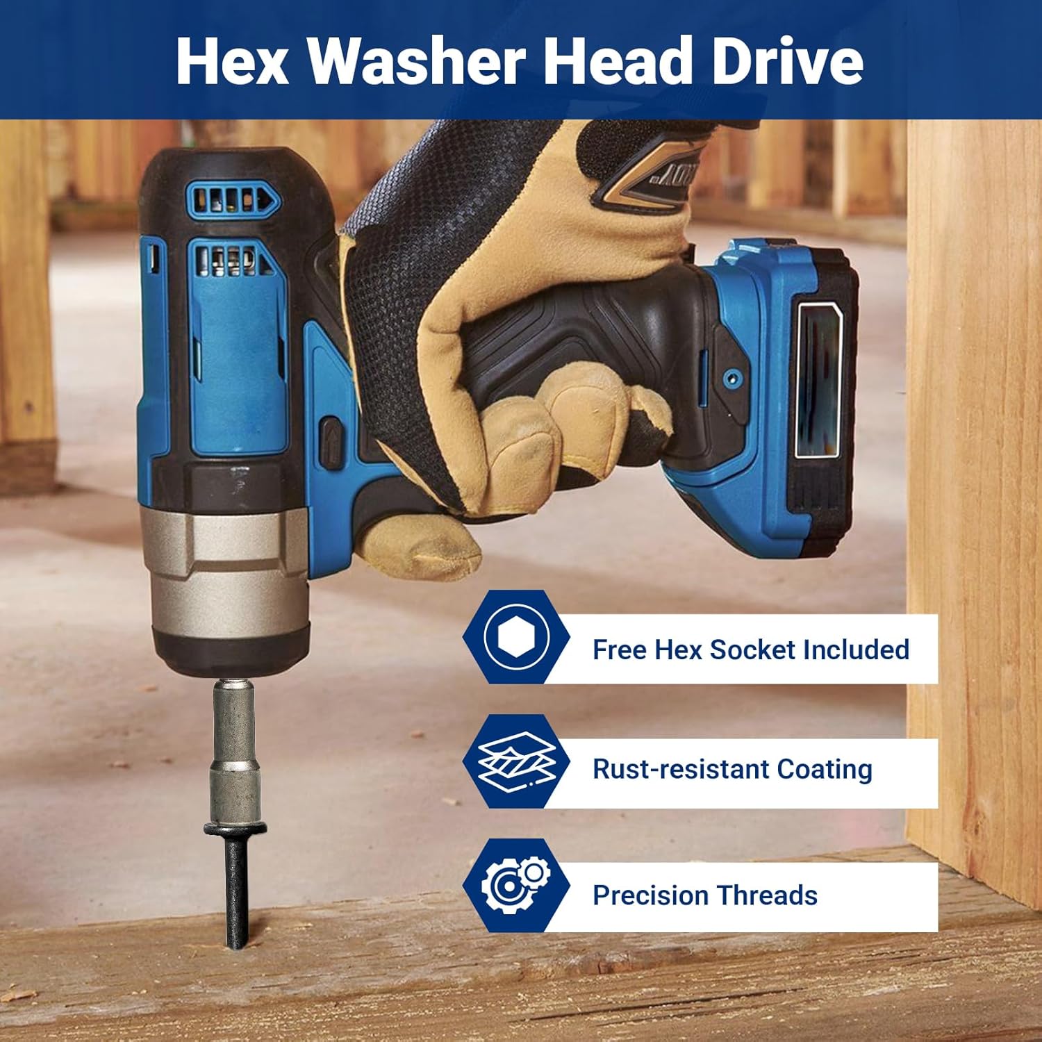 Lag Screws 10 Inch, #14 x 10 Structural Wood Screws, 50Pcs Heavy Duty Construction Screws, Long Deck Timber Screws, Hex Washer Head, Black Rust Resistant Coated, Hex Socket Included