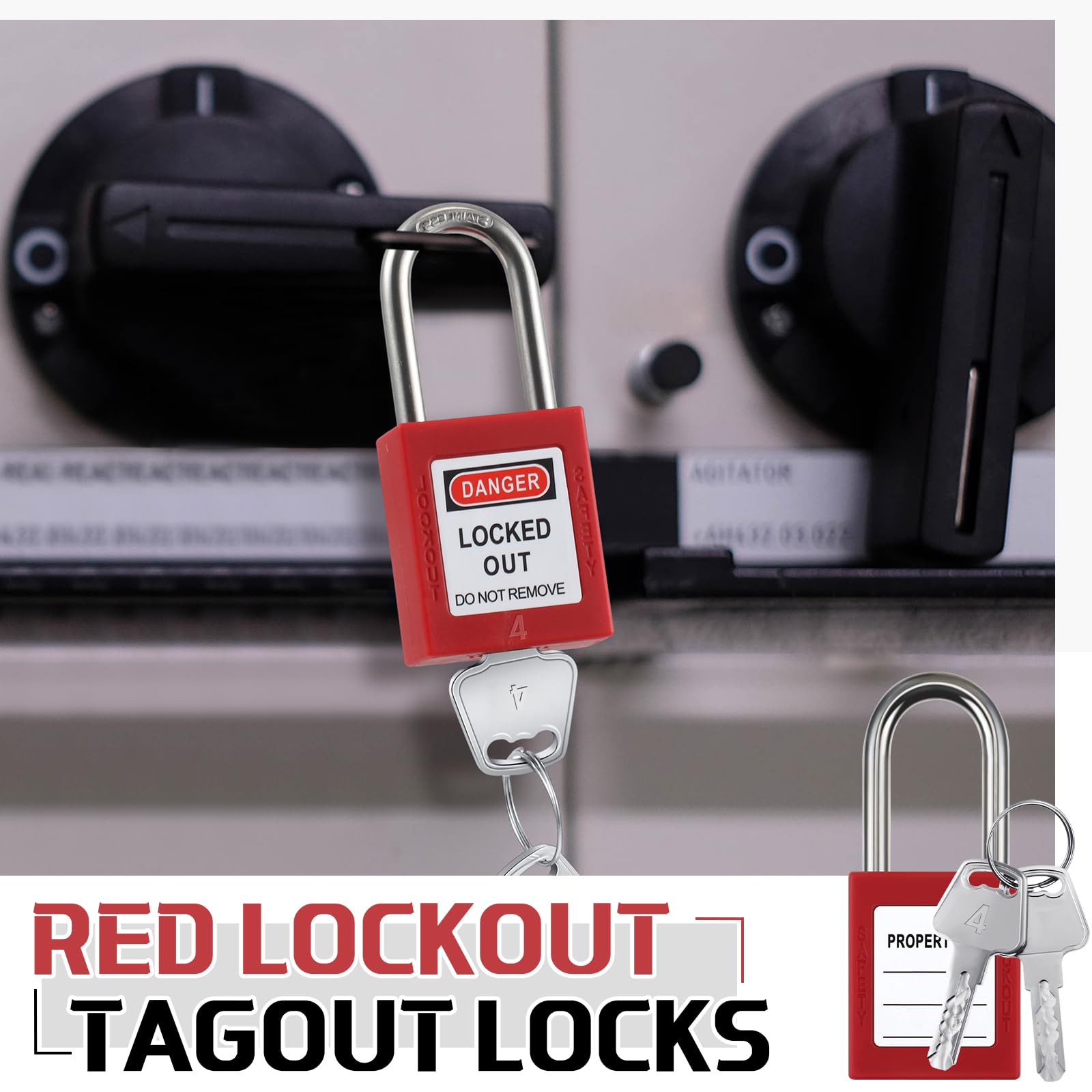 Landhoow Juego de 12 candados de bloqueo con diferentes llaves de seguridad, 2 llaves por cerradura, candados con etiqueta para estaciones de bloqueo eléctrico y kits de dispositivos (rojo)