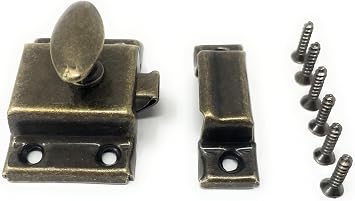 Metal Magery Antique Brass Small Stamped Cabinet Latch for Vintage Cupboard Curio Cabinet Doors or Dresser Drawers