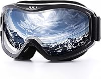 JULI Ski Snowboard Goggles Men Women - Anti-Fog Silver Lens VLT 12% Helmet Compatible Snowmobile ATV