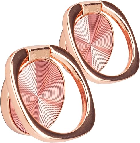 Paquete de 2 Soporte redondeado para anillo de teléfono celular con textura de CD, rotación de 360 grados con agarre de metal pulido, accesorios