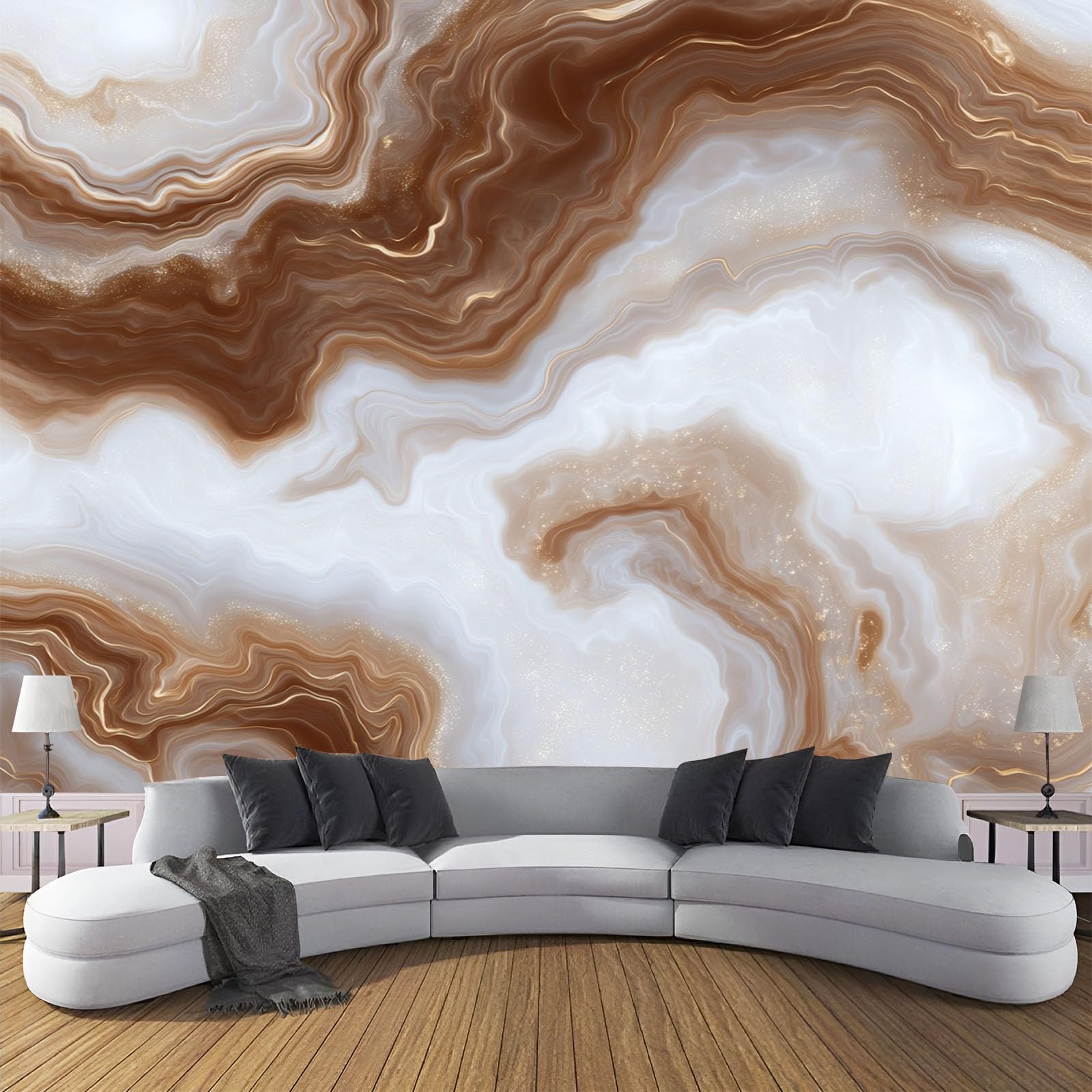 Papier peint intissé vagues marbre brun rouille 450x315 pour décoration murale salon