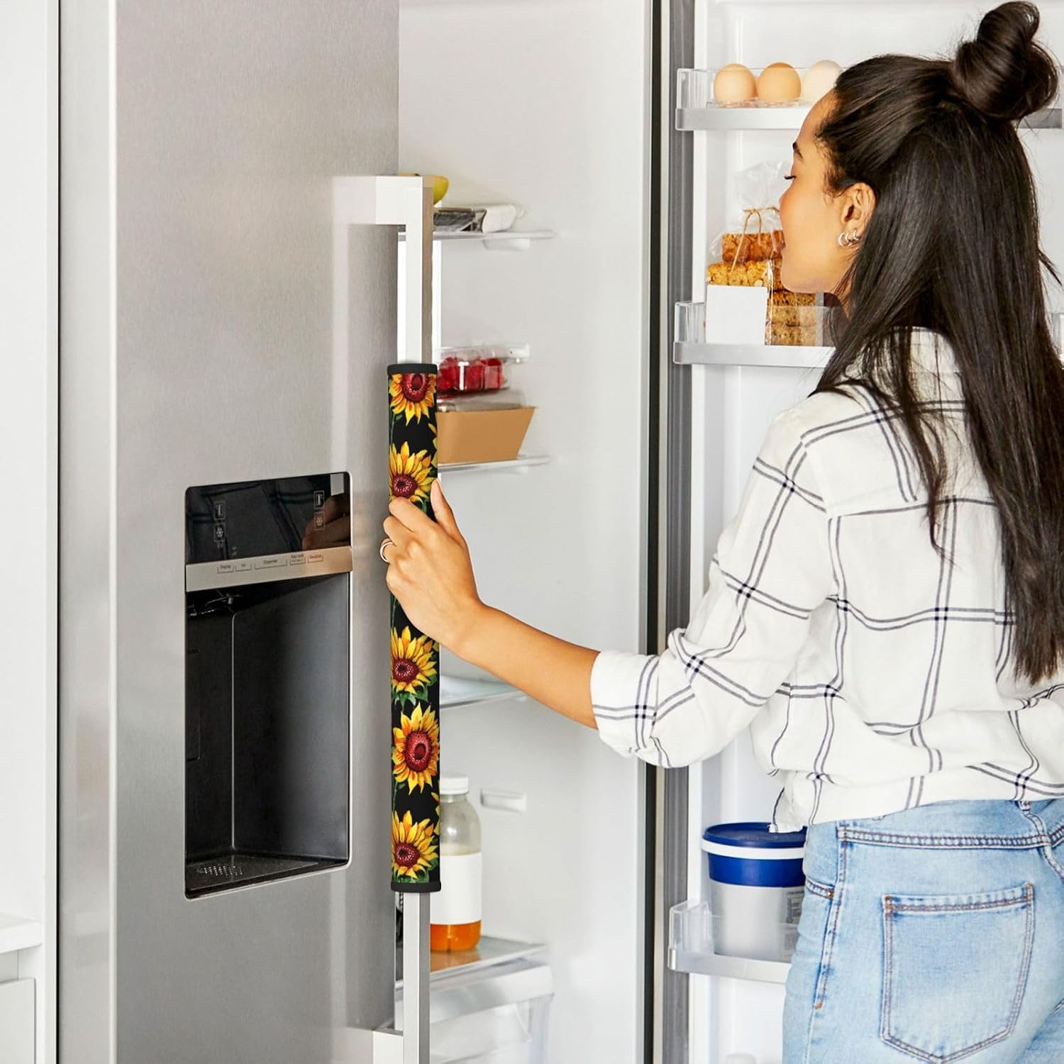 Refrigerator Door Handle Covers, Watercolor Sunflowers Fridge Handle Cover Set of 2 Kitchen Appliance Handle Covers Protector for Fridge Microwave Stove Oven Dishwasher