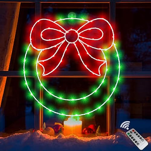 CESOF Christmas Wreath Window Lights Decorations, 14" Lighted Christmas Wreath